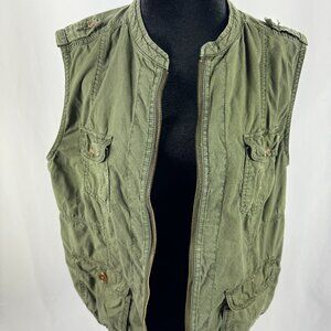 Halcyon Womens Military Style Safari Vest Green Full Zip Sleeveless